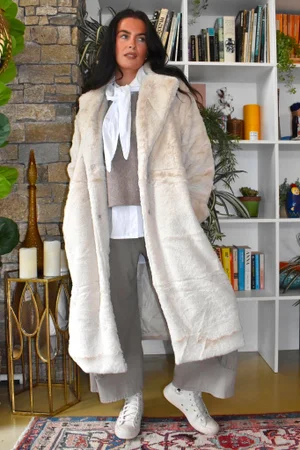 Mara Luxury Faux Fur Long Coat Champagne 